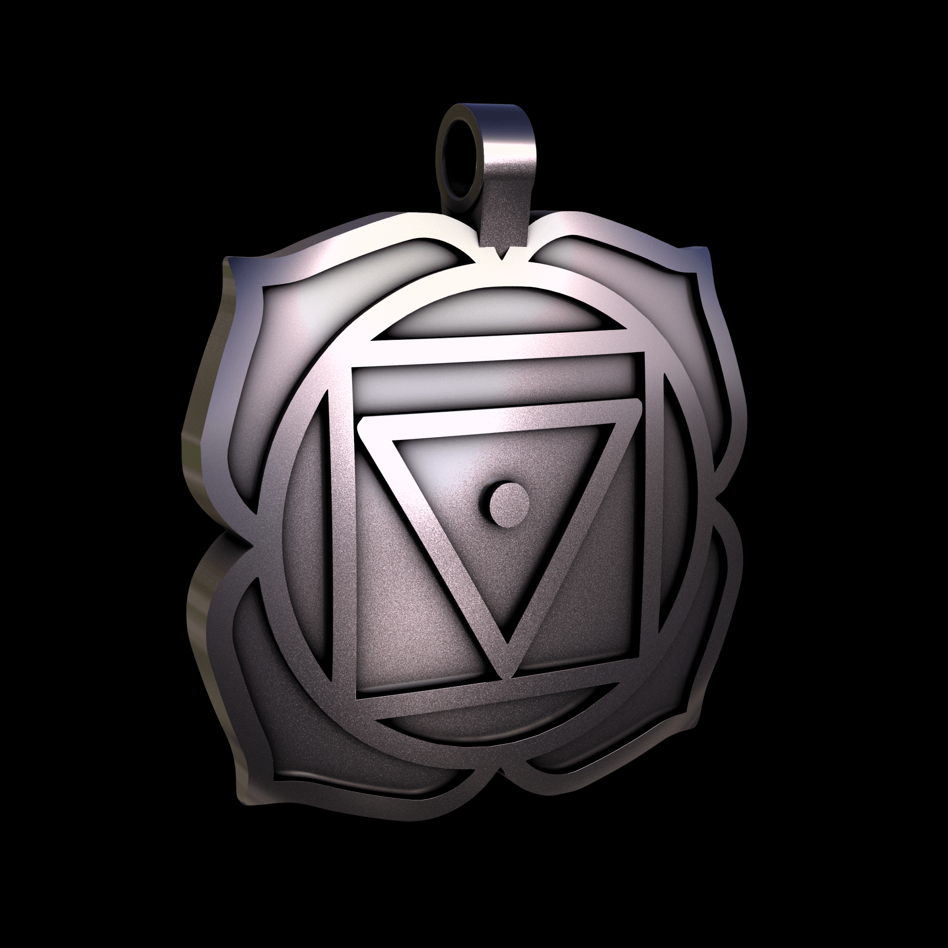 Bronze infused 420 stainless steel, manufactured using 3D printing, polished and plated in nickel for a silvery hue with a mild sheen, with visible print lines.