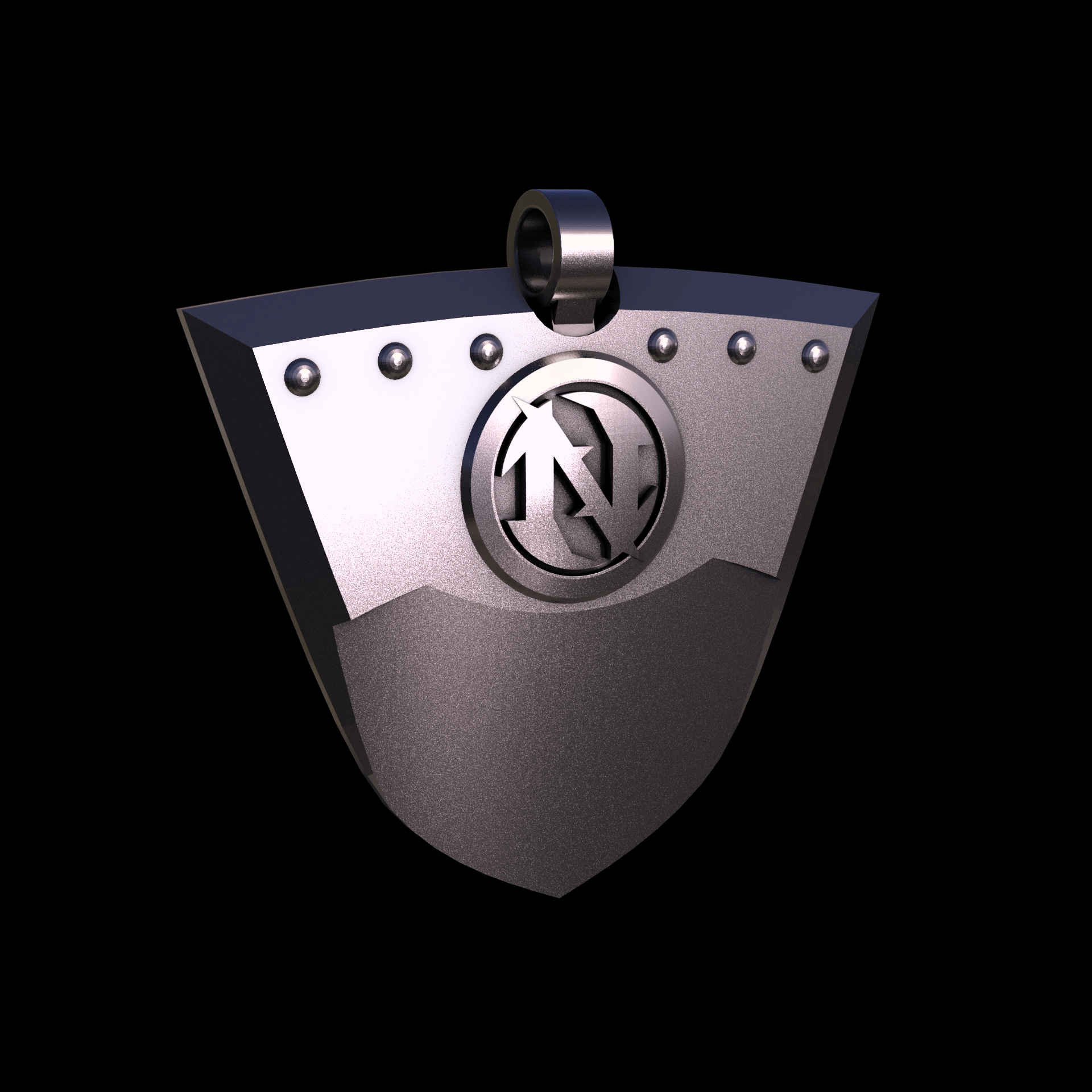 Bronze infused 420 stainless steel, manufactured using 3D printing, polished and plated in nickel for a silvery hue with a mild sheen, with visible print lines.