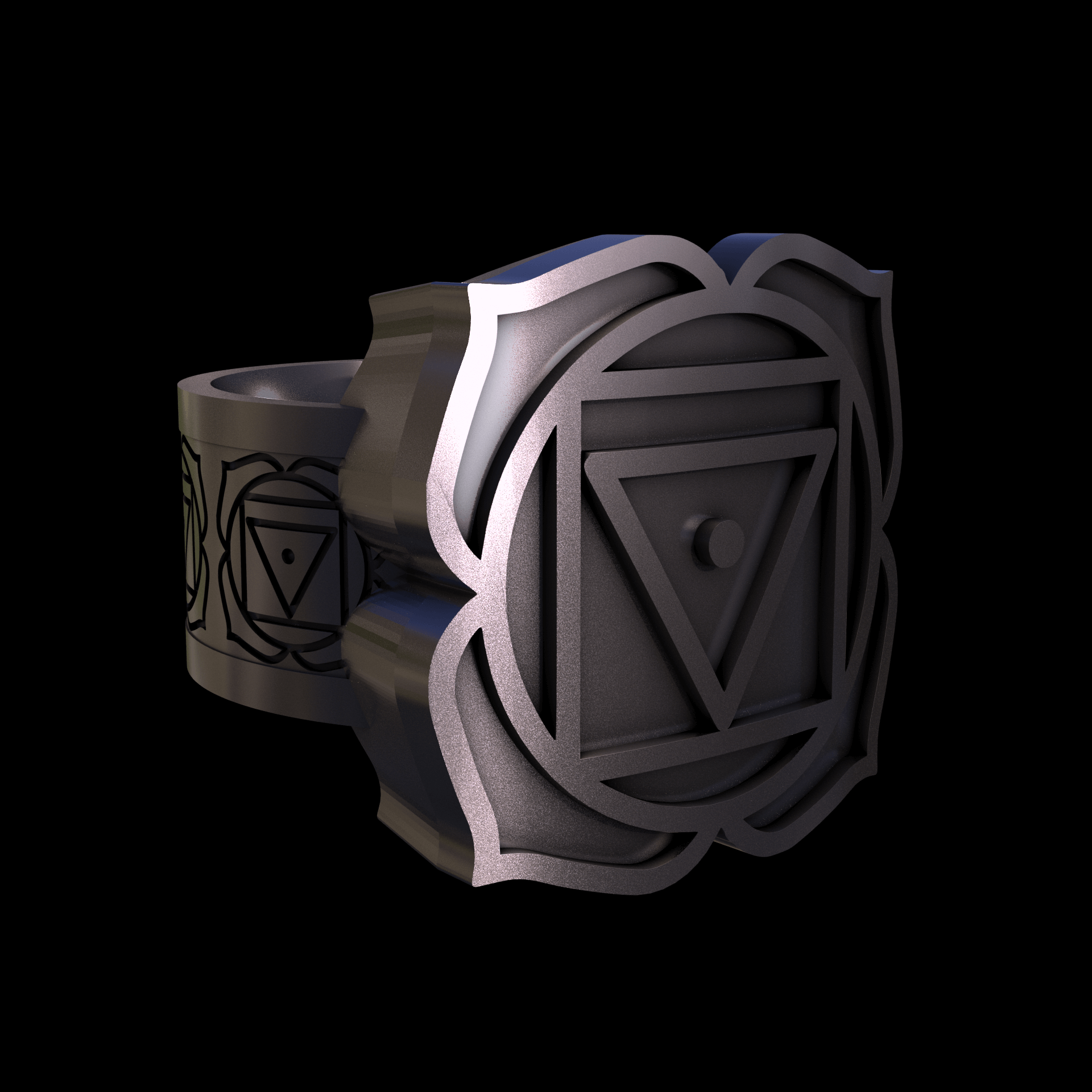 Bronze infused 420 stainless steel, manufactured using 3D printing, polished and plated in nickel for a silvery hue with a mild sheen, with visible print lines.