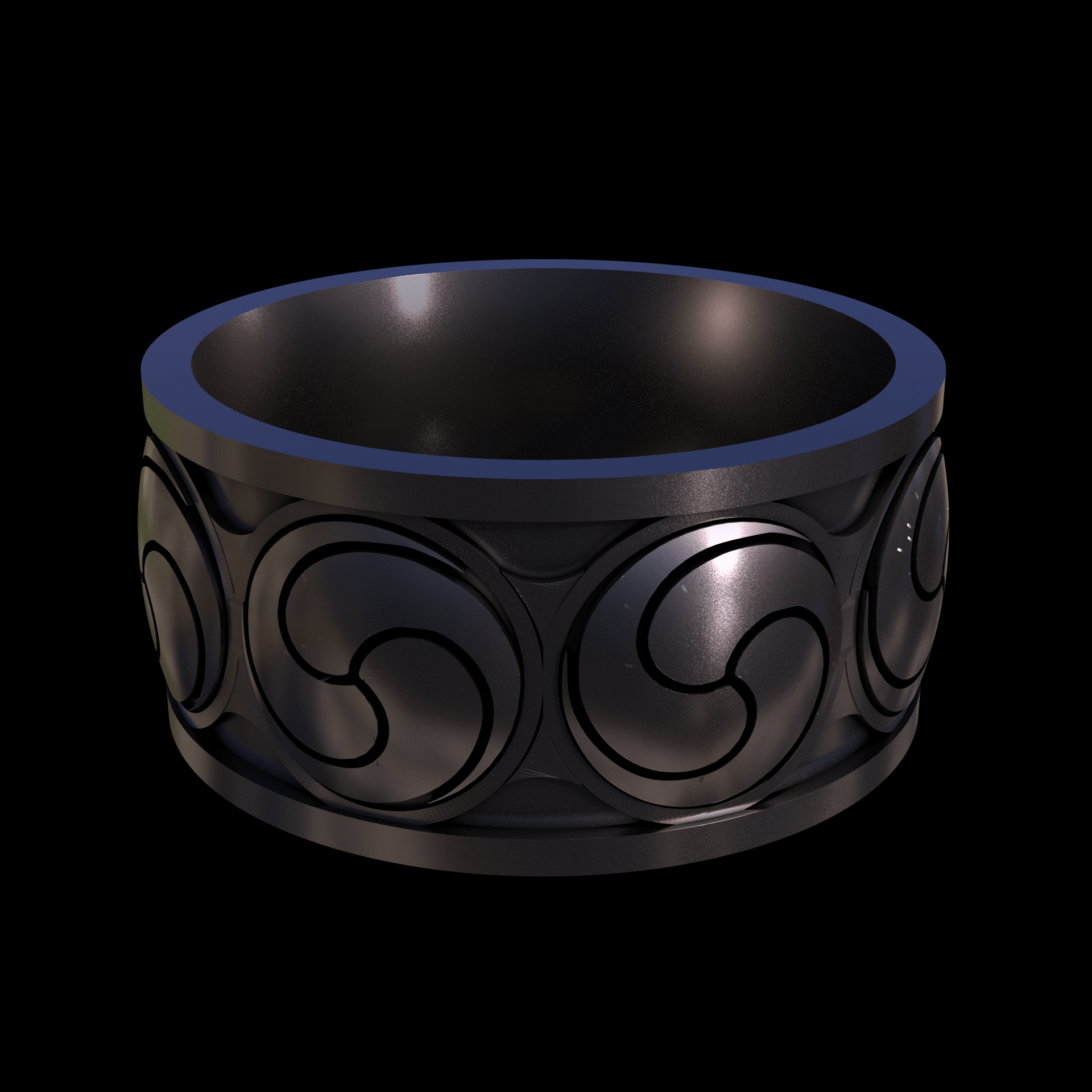 Bronze infused 420 stainless steel, manufactured using 3D printing, polished and plated in nickel for a silvery hue with a mild sheen, with visible print lines.
