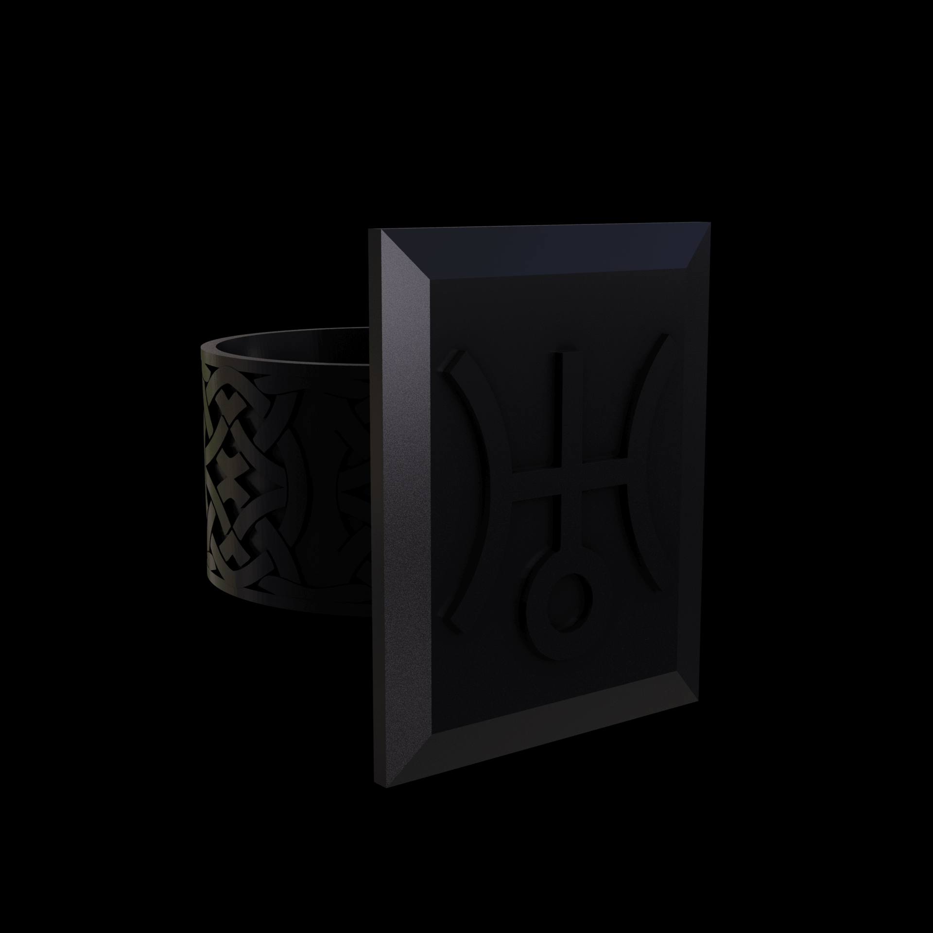 Bronze infused 420 stainless steel, manufactured using 3D printing, treated and polished for a dark grey sheen, with visible print lines.