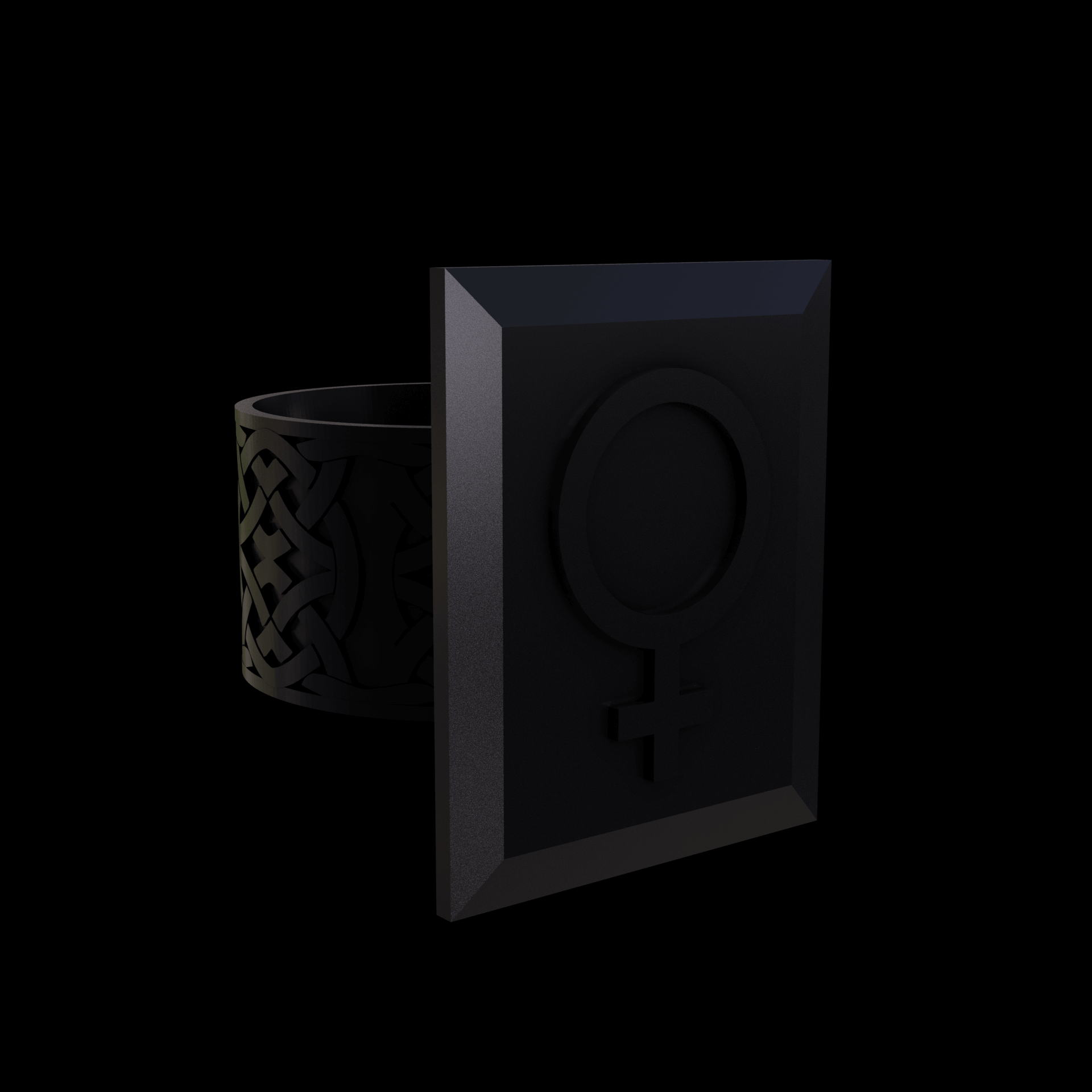 Bronze infused 420 stainless steel, manufactured using 3D printing, treated and polished for a dark grey sheen, with visible print lines.