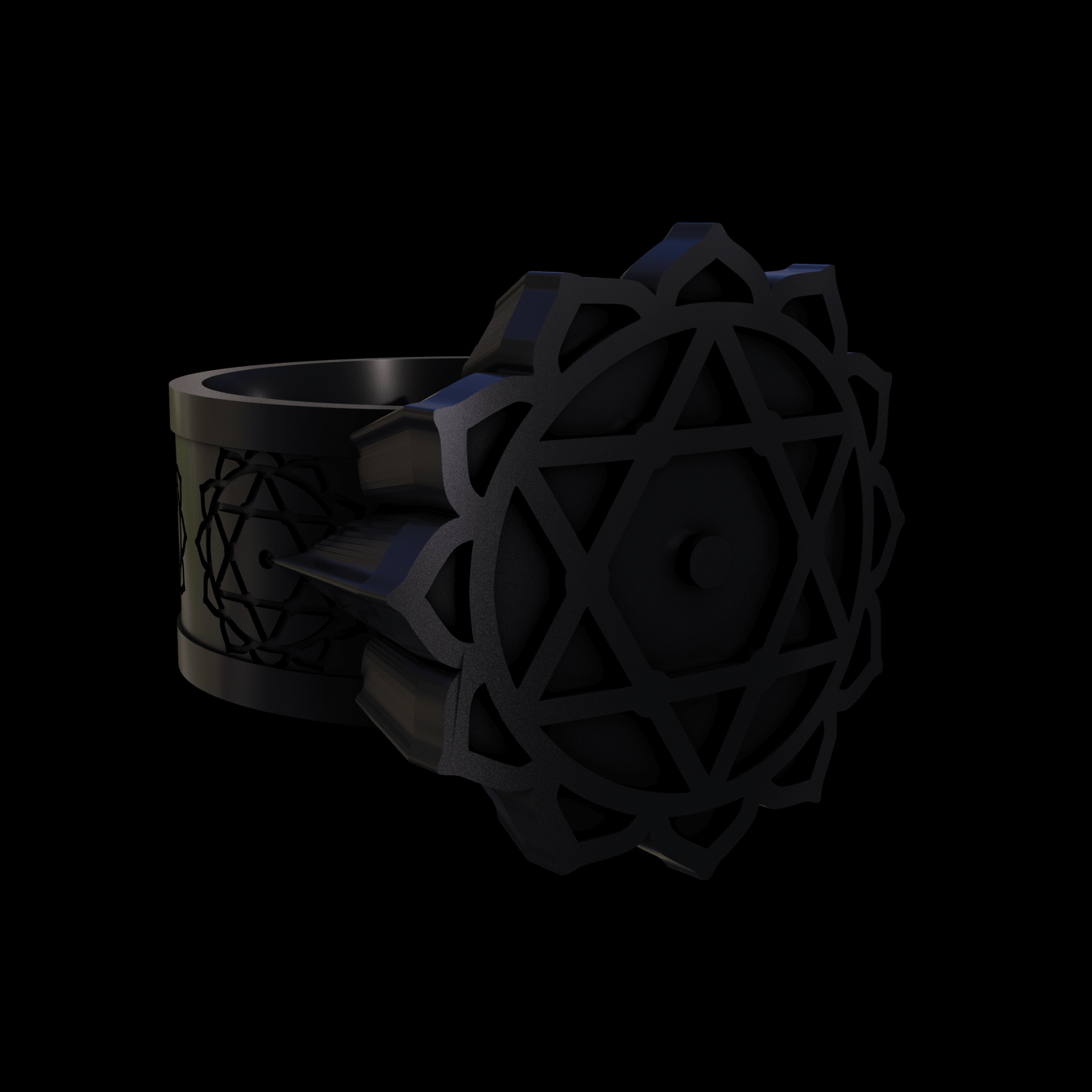 Bronze infused 420 stainless steel, manufactured using 3D printing, treated and polished for a dark grey sheen, with visible print lines.