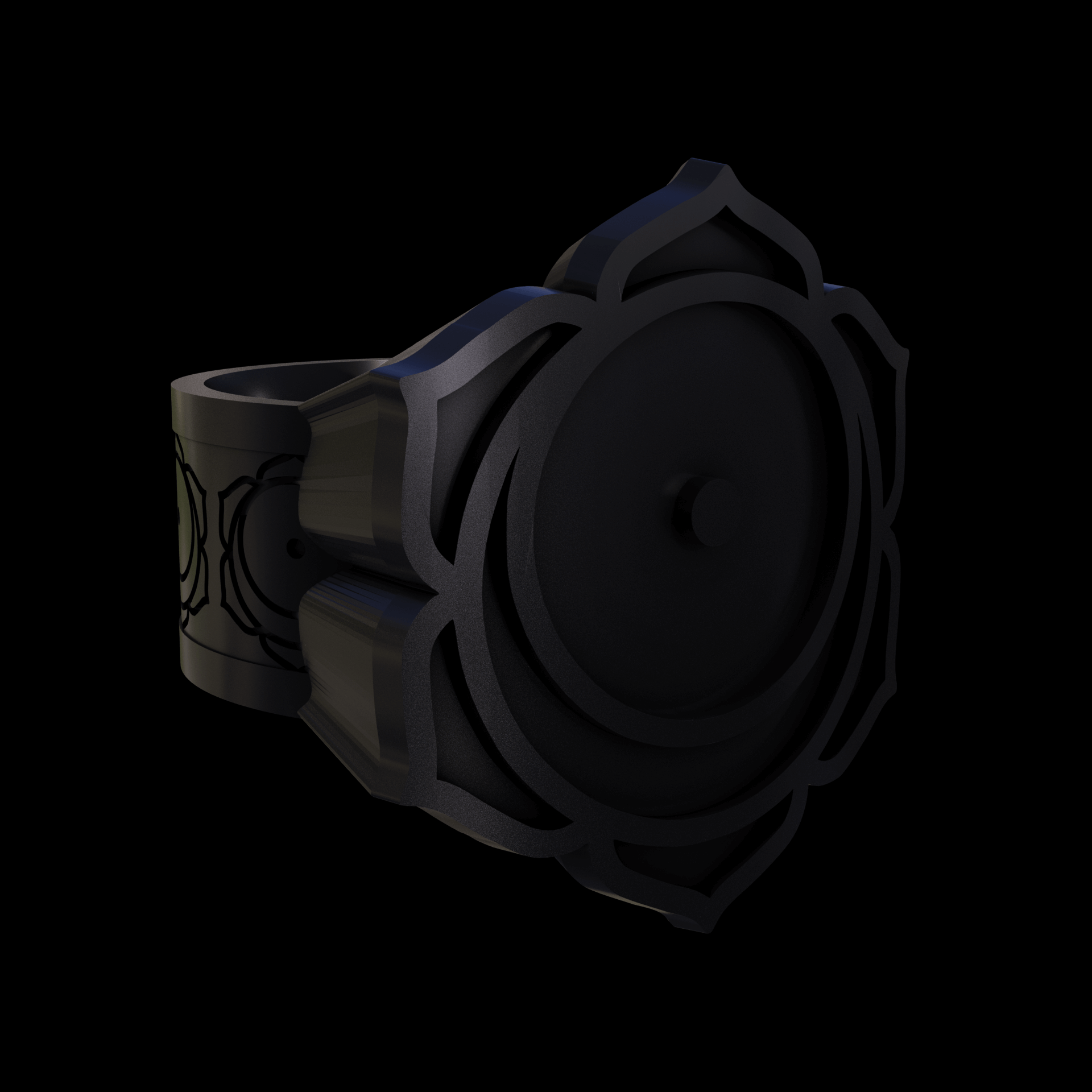 Bronze infused 420 stainless steel, manufactured using 3D printing, treated and polished for a dark grey sheen, with visible print lines.