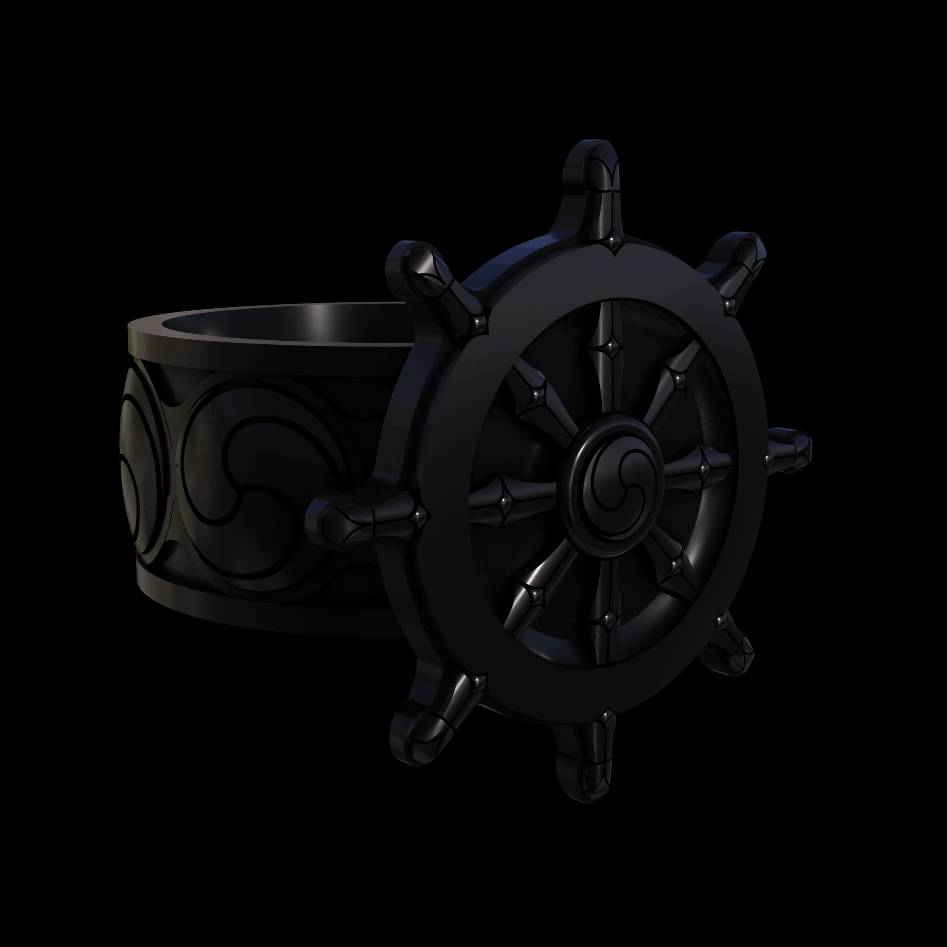 Bronze infused 420 stainless steel, manufactured using 3D printing, treated and polished for a dark grey sheen, with visible print lines.