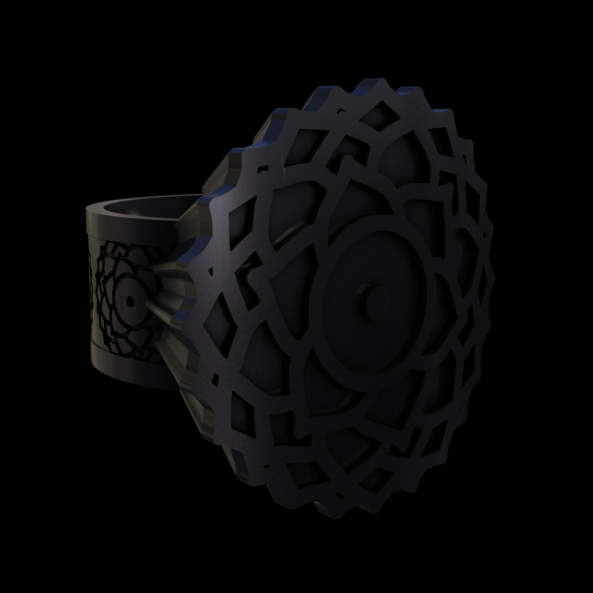 Bronze infused 420 stainless steel, manufactured using 3D printing, treated and polished for a dark grey sheen, with visible print lines.