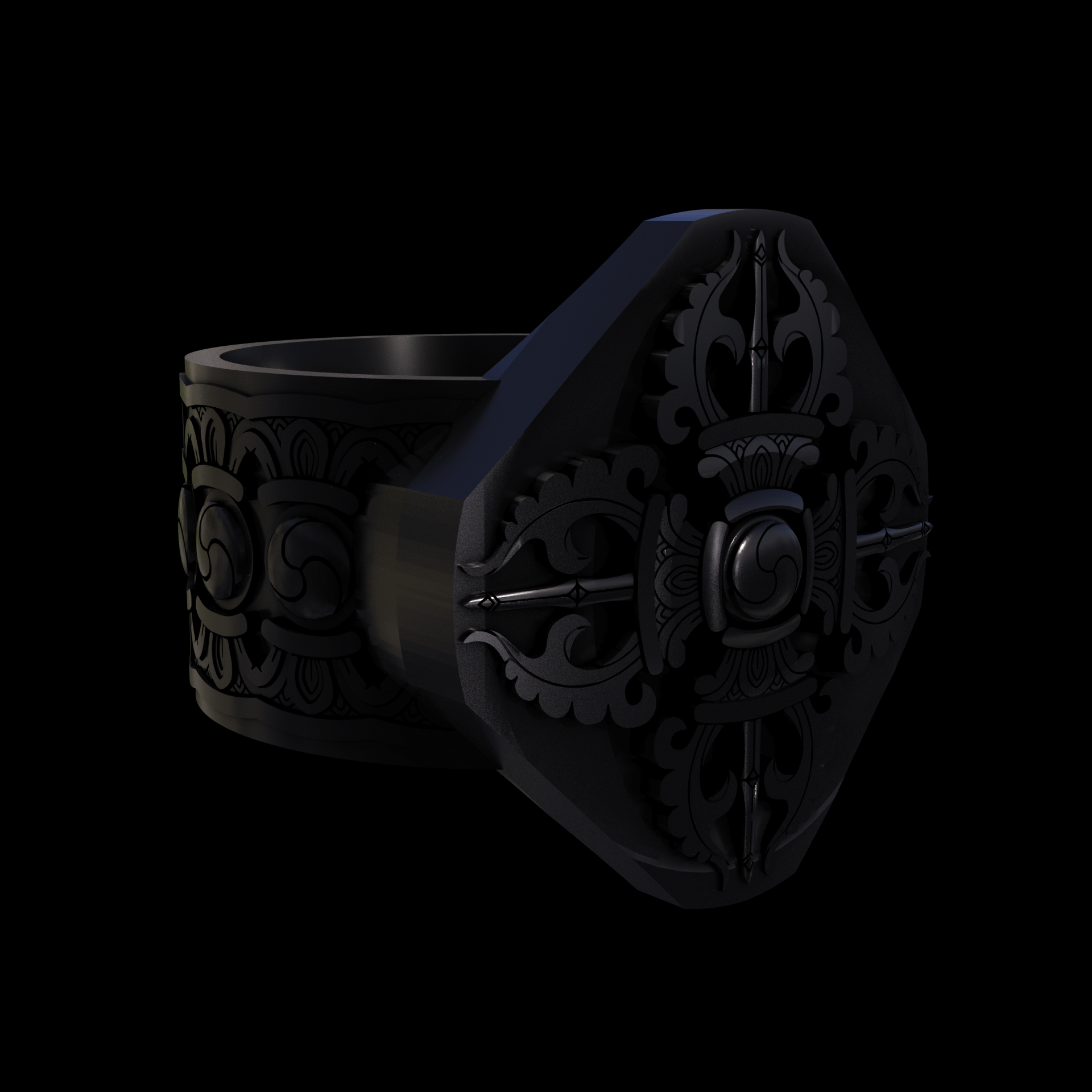 Bronze infused 420 stainless steel, manufactured using 3D printing, treated and polished for a dark grey sheen, with visible print lines.