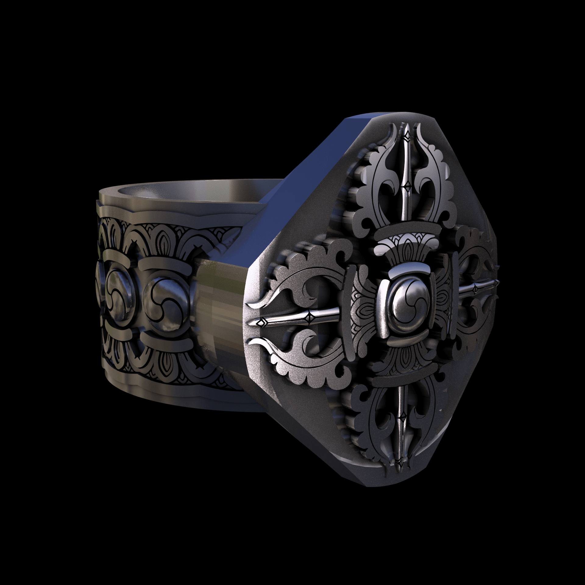 Brass manufactured using wax casting, with 0.5 micron thick electroplated rhodium surface, with a hand polished finish, for a shiny, fine sheen surface.