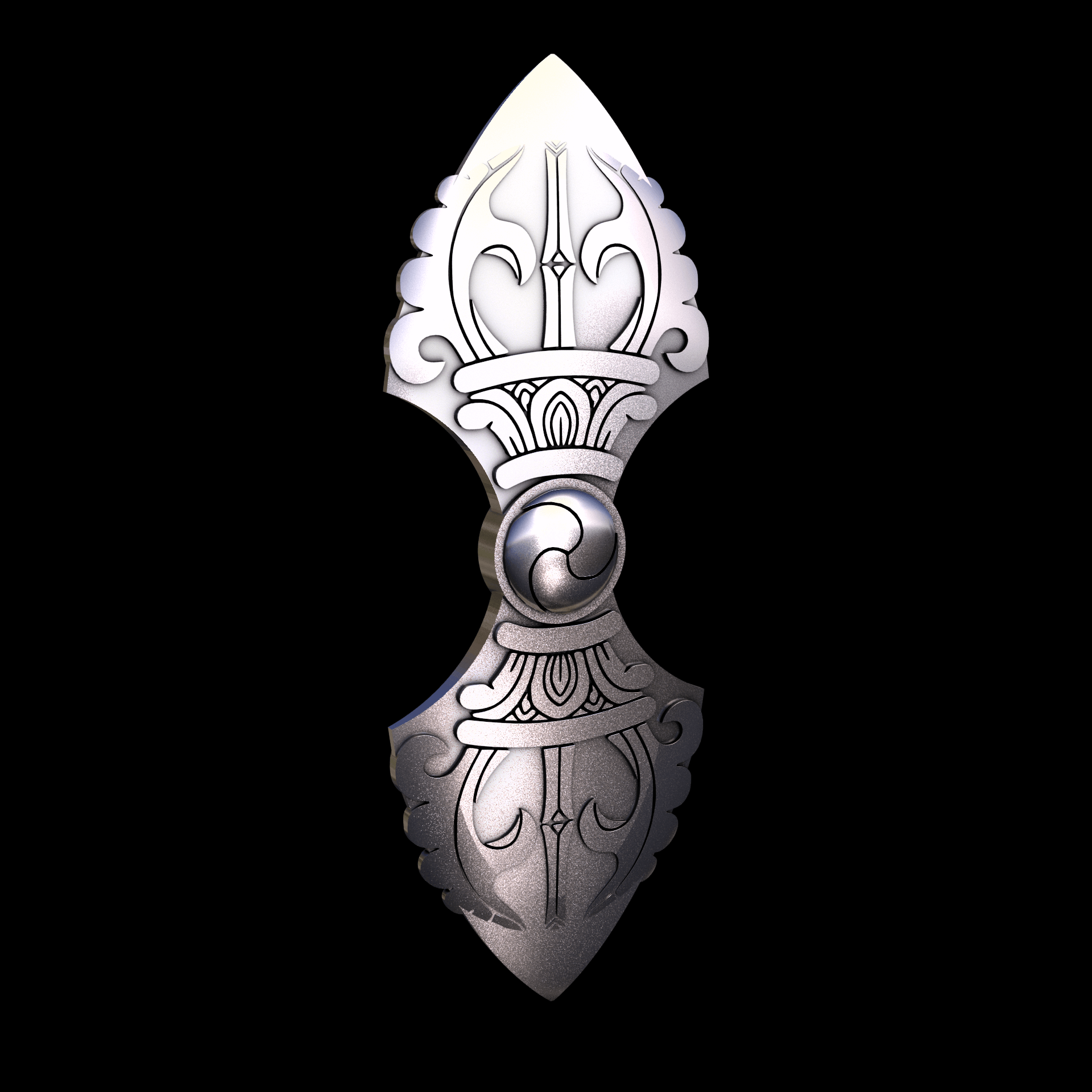 Brass manufactured using wax casting, with 0.5 micron thick electroplated rhodium surface, with a hand polished finish, for a shiny, fine sheen surface.