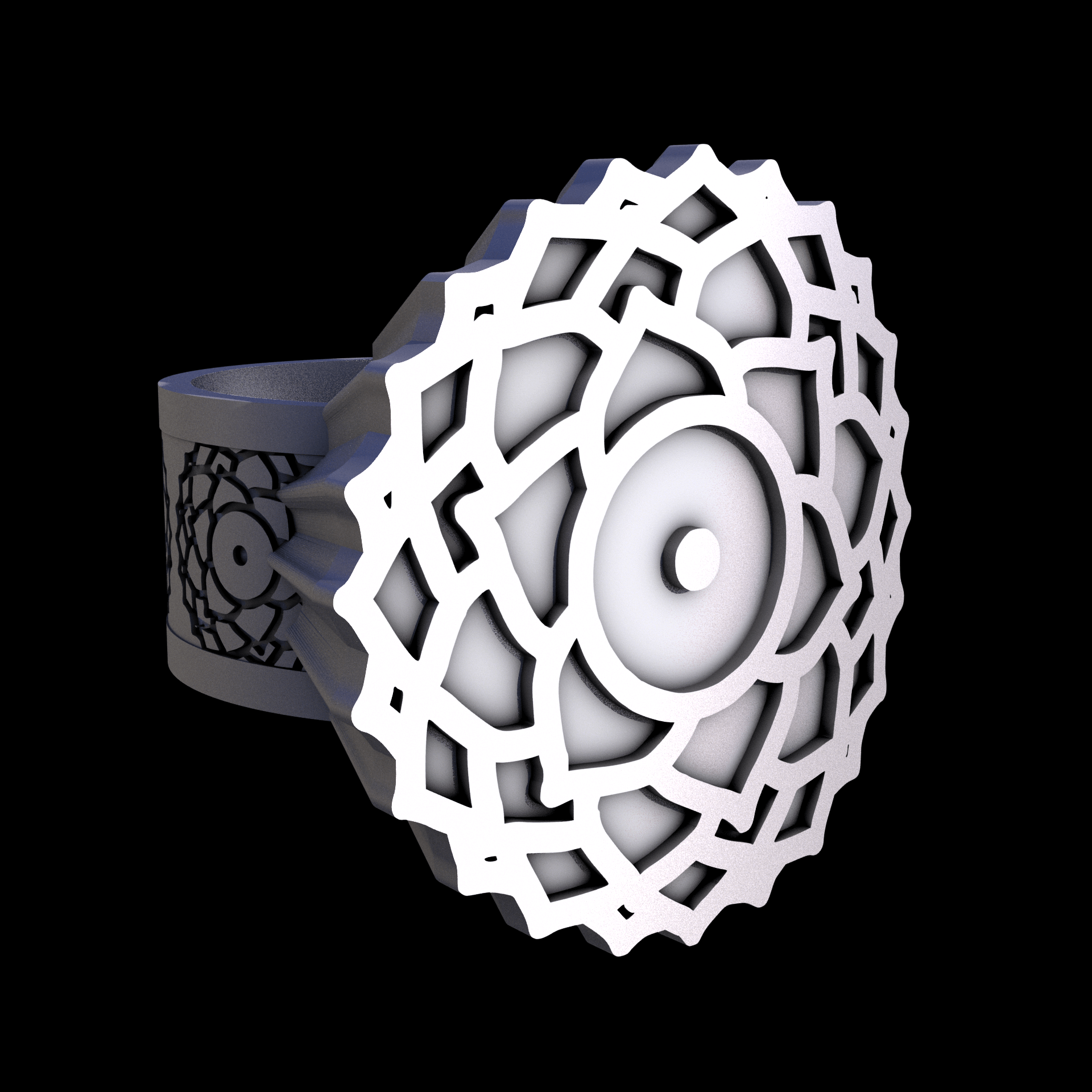 Stainless Steel 17-4PH, manufactured using 3D printing, and media blasted after sintering, for a semi matte, rough surface finish.