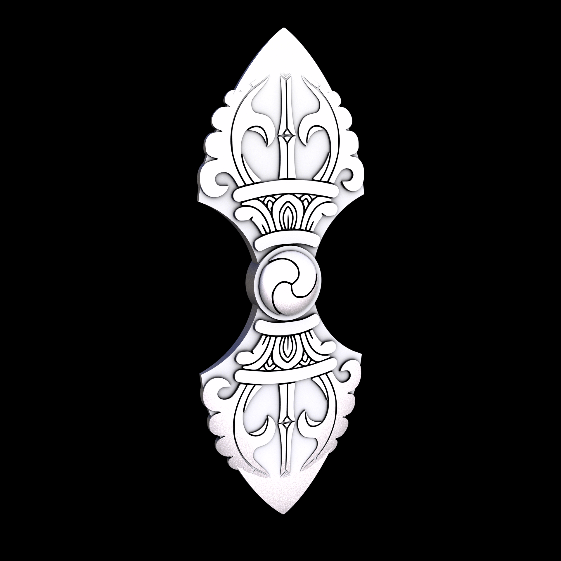 Stainless Steel 17-4PH, manufactured using 3D printing, and media blasted after sintering, for a semi matte, rough surface finish.