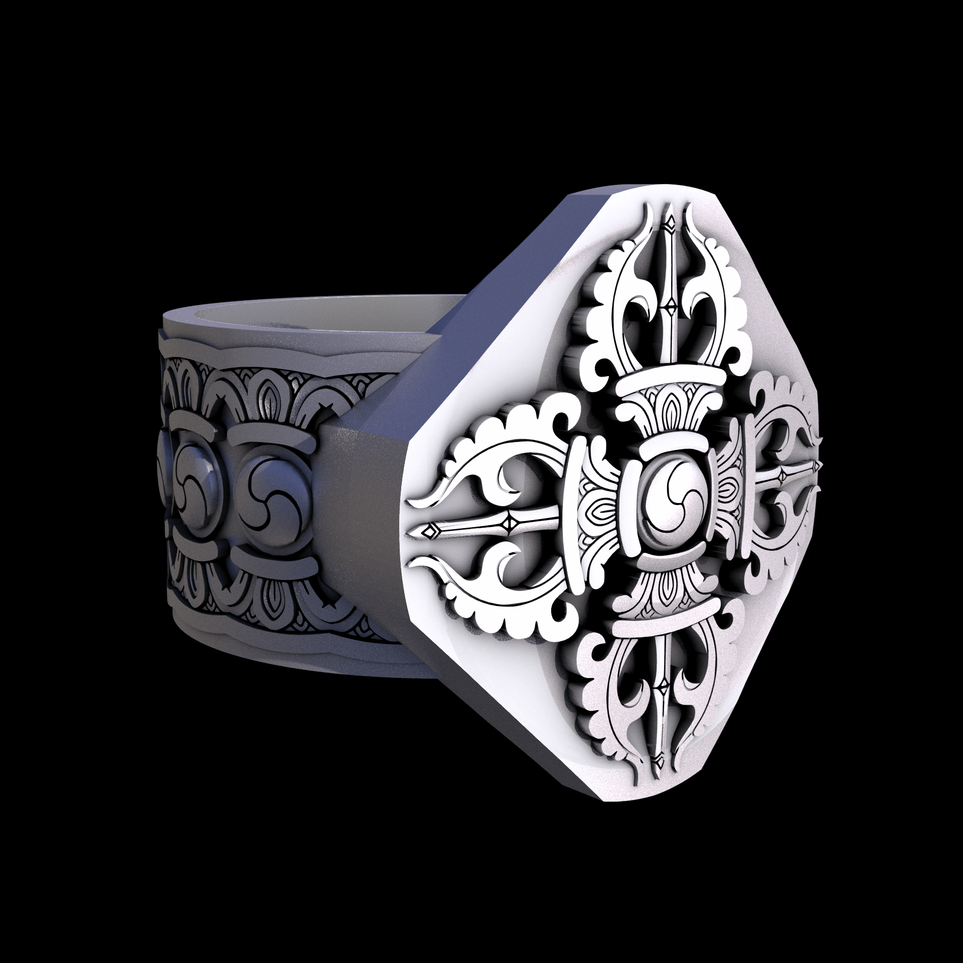 Stainless Steel 17-4PH, manufactured using 3D printing, and media blasted after sintering, for a semi matte, rough surface finish.