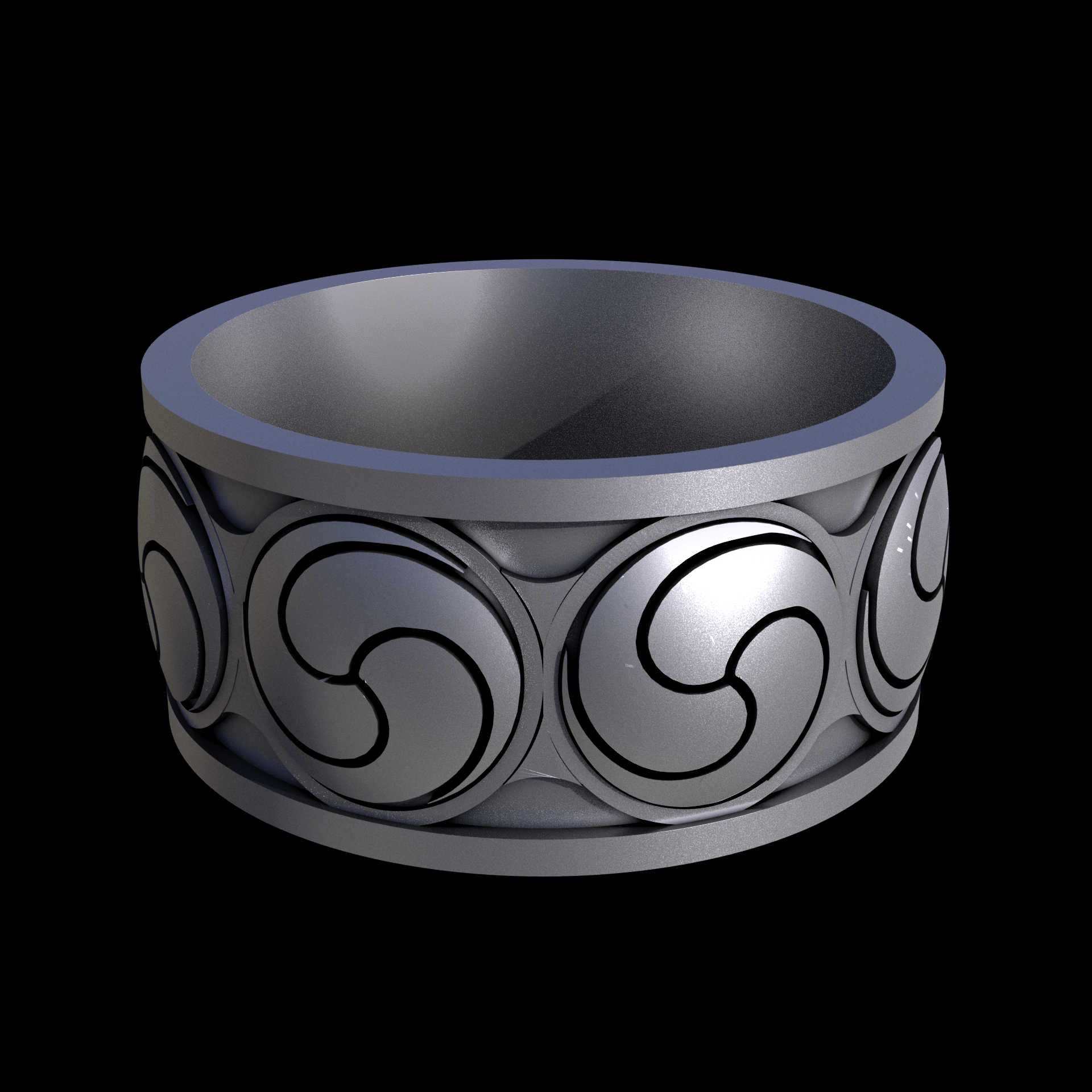 Stainless Steel 316L, manufactured using 3D printing, and media blasted after sintering, for a semi matte, rough surface finish.