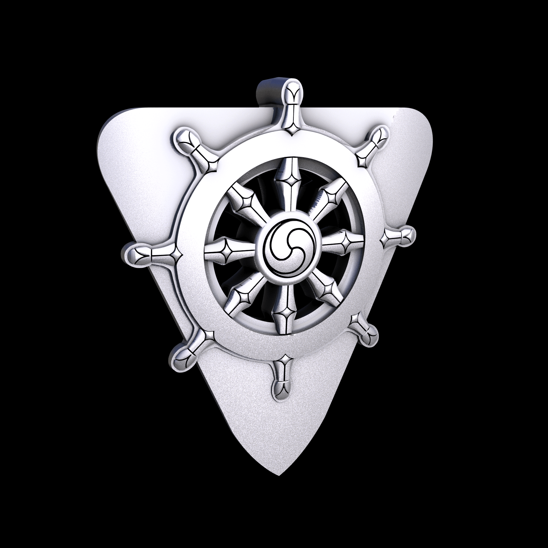 Stainless Steel 316L, manufactured using 3D printing, and media blasted after sintering, for a semi matte, rough surface finish.