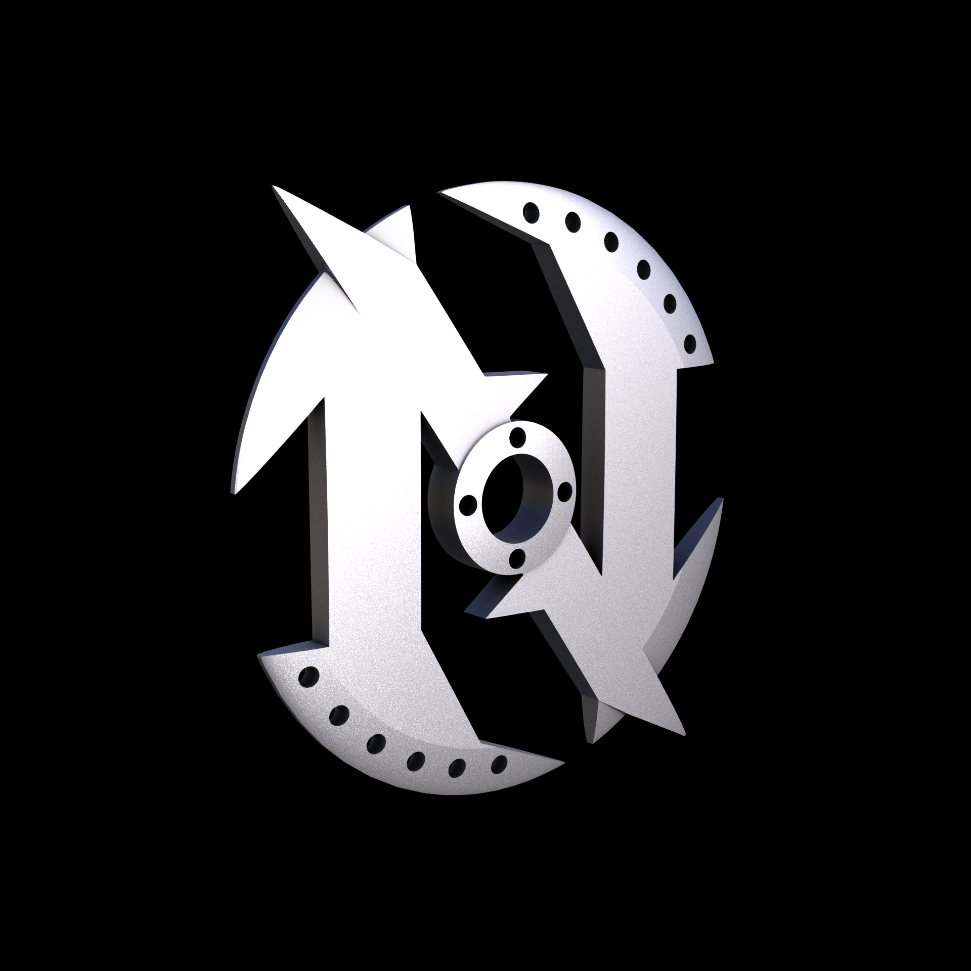 Stainless Steel 316L, manufactured using 3D printing, and media blasted after sintering, for a semi matte, rough surface finish.