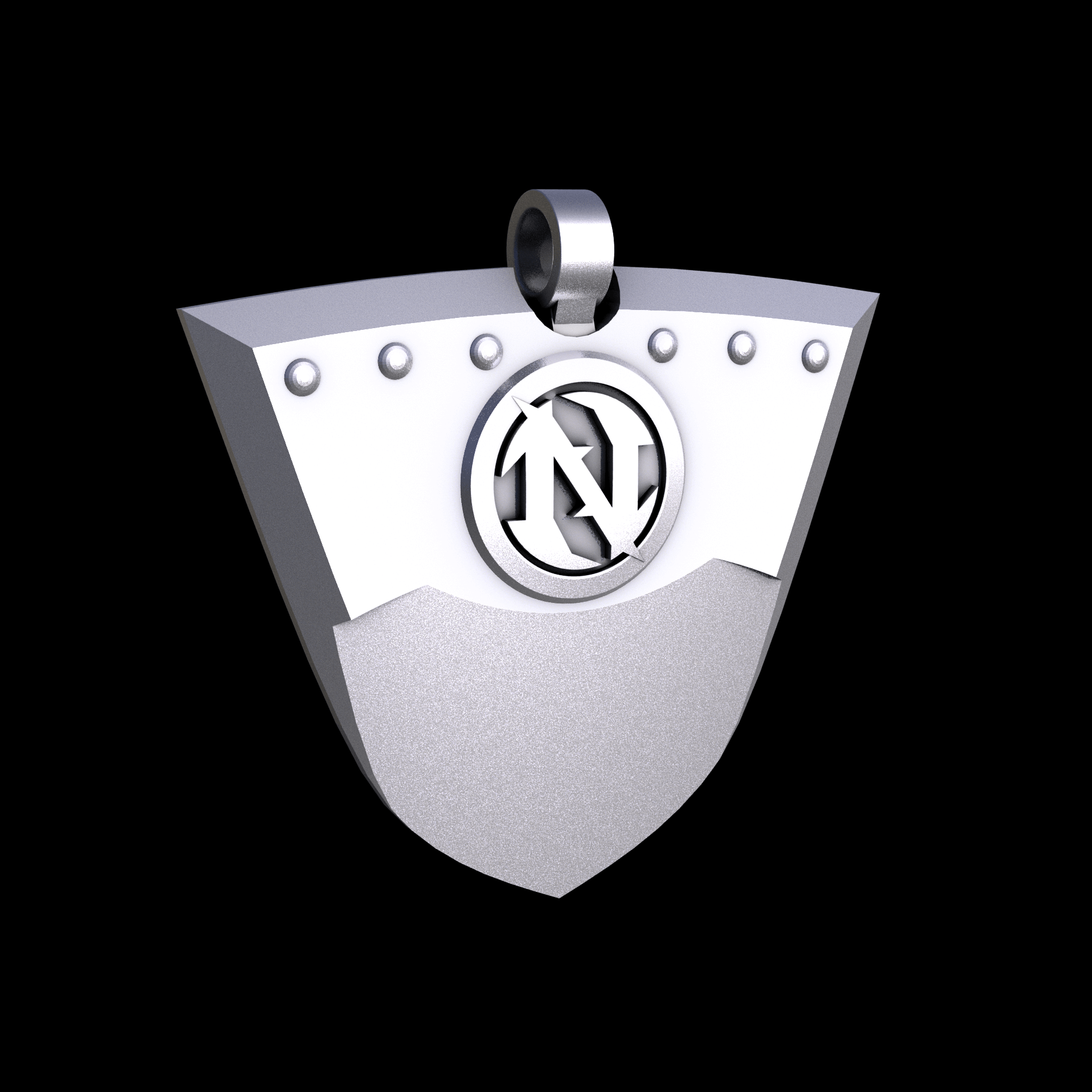 Stainless Steel 316L, manufactured using 3D printing, and media blasted after sintering, for a semi matte, rough surface finish.