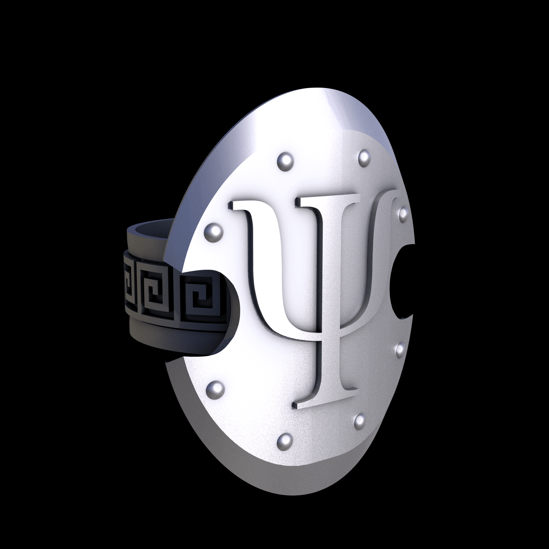 Stainless Steel 316L, manufactured using 3D printing, and media blasted after sintering, for a semi matte, rough surface finish.