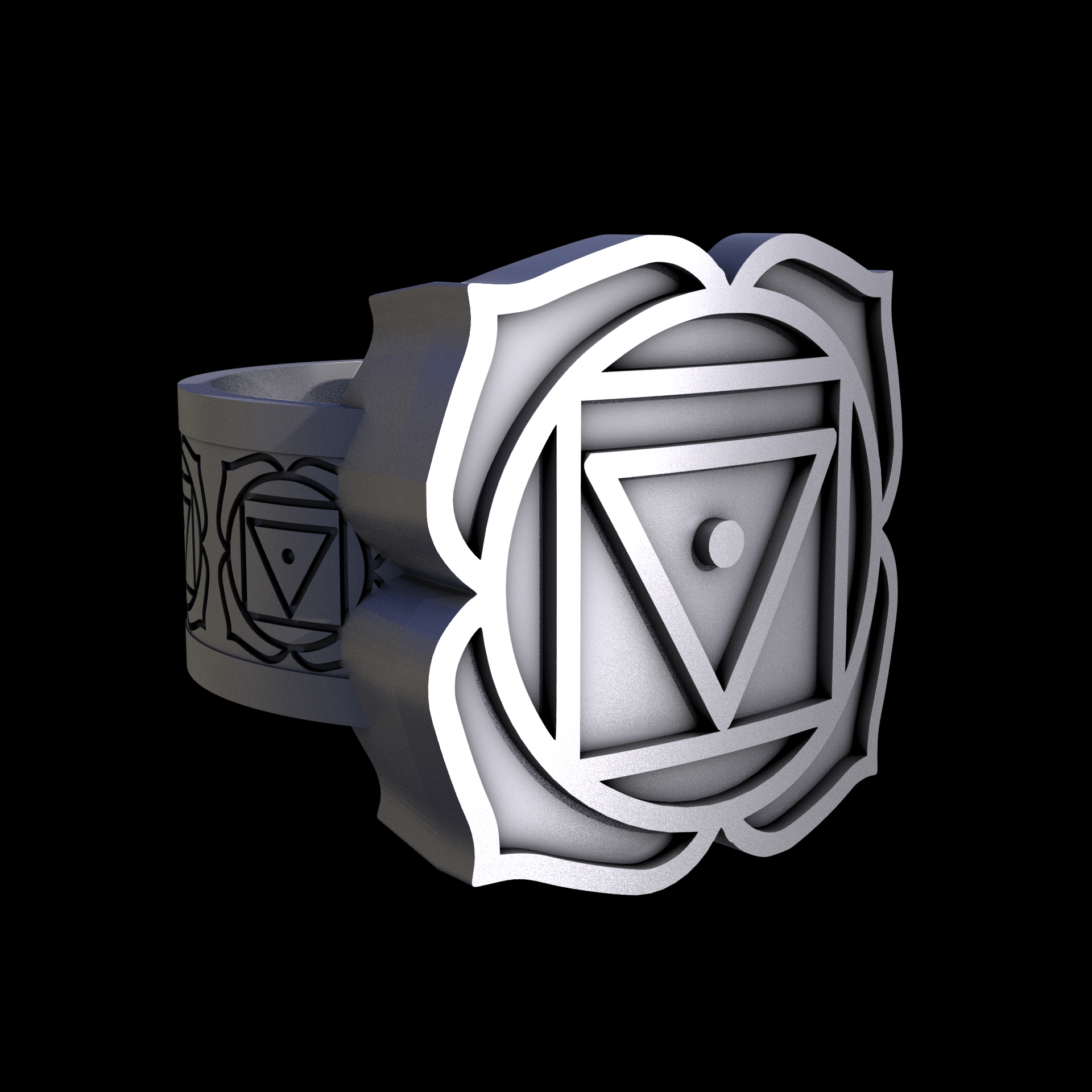 Stainless Steel 316L, manufactured using 3D printing, and media blasted after sintering, for a semi matte, rough surface finish.