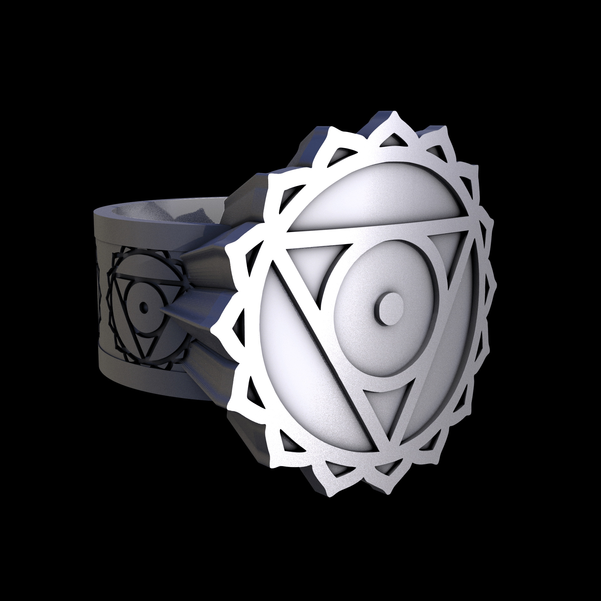 Stainless Steel 316L, manufactured using 3D printing, and media blasted after sintering, for a semi matte, rough surface finish.