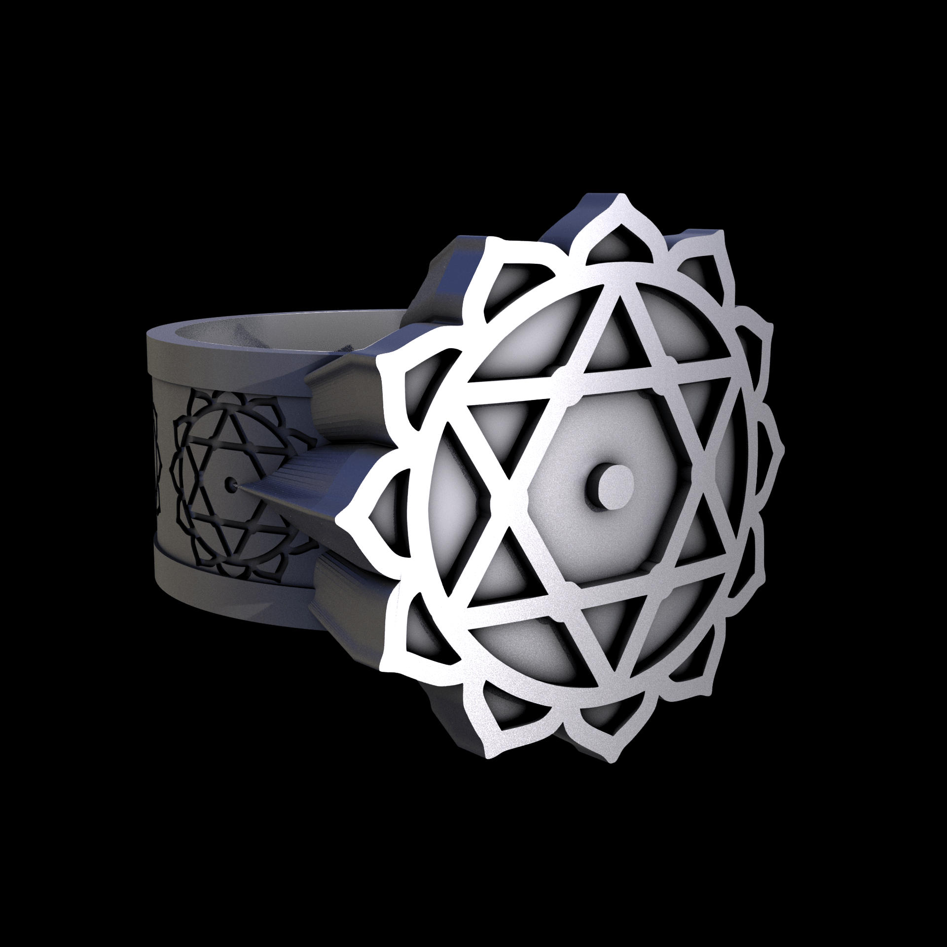 Stainless Steel 316L, manufactured using 3D printing, and media blasted after sintering, for a semi matte, rough surface finish.