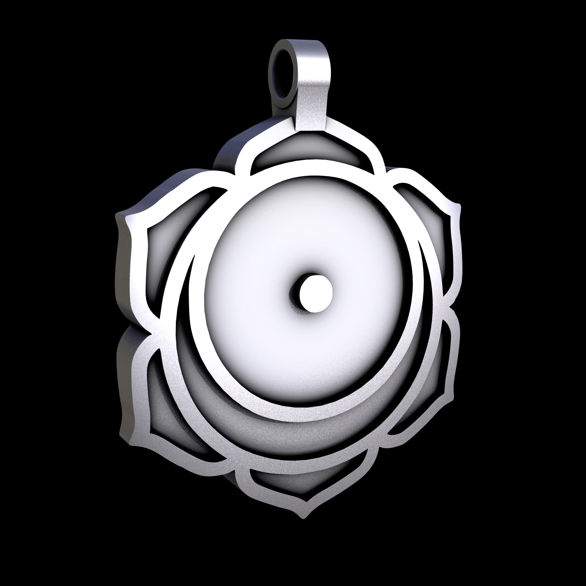 Stainless Steel 316L, manufactured using 3D printing, and media blasted after sintering, for a semi matte, rough surface finish.