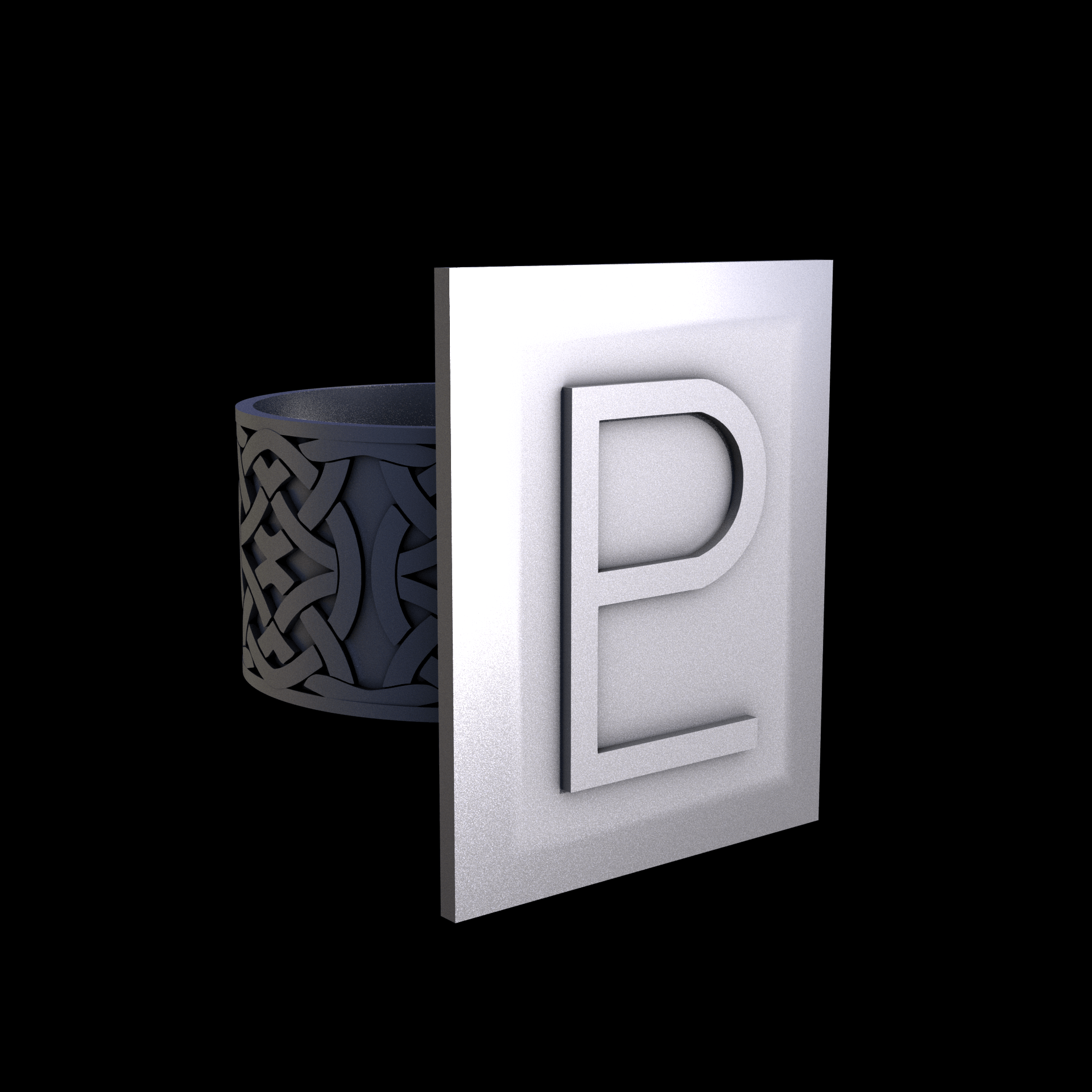 Stainless Steel 316L, manufactured using 3D printing, and media blasted after sintering, for a semi matte, rough surface finish.