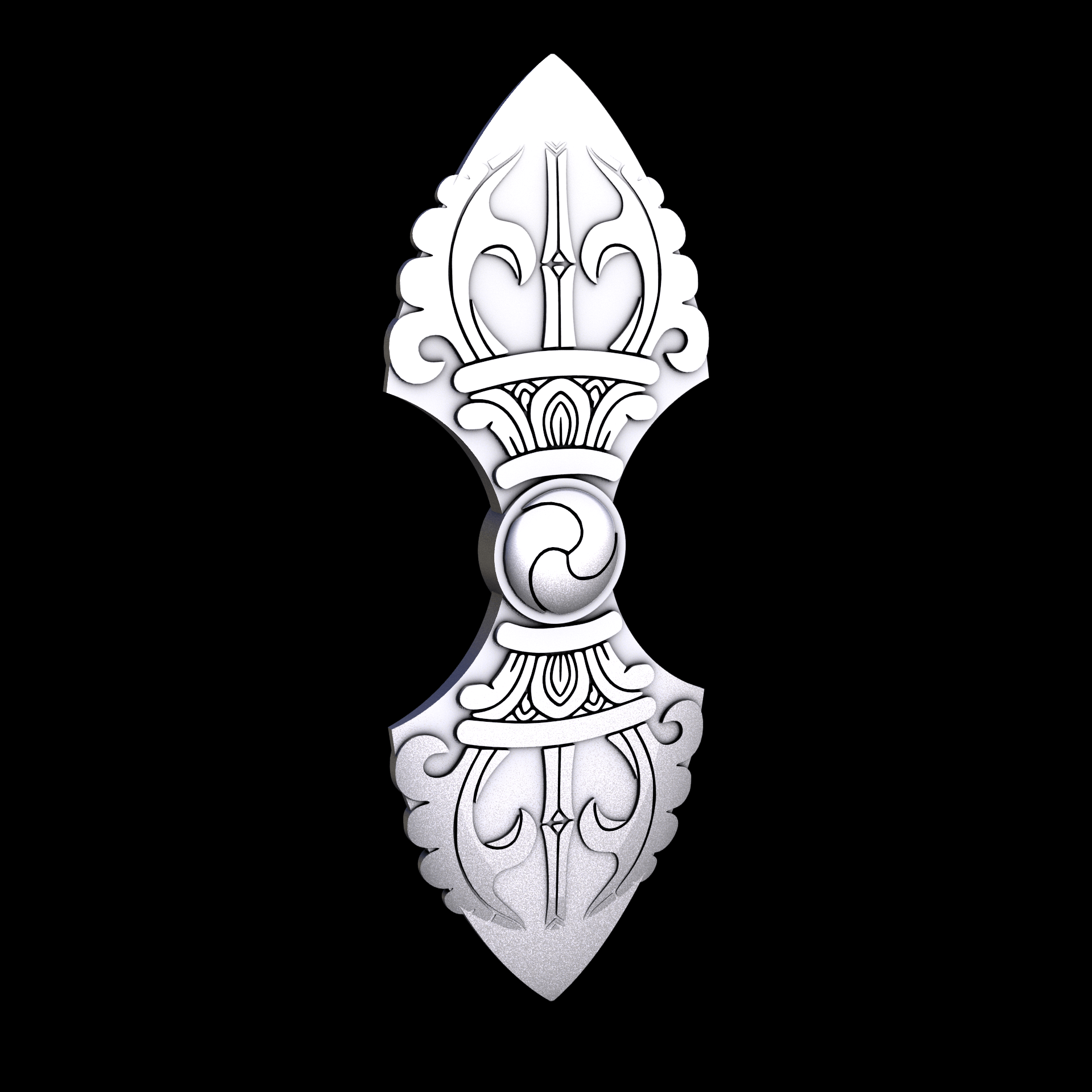Stainless Steel 316L, manufactured using 3D printing, and media blasted after sintering, for a semi matte, rough surface finish.
