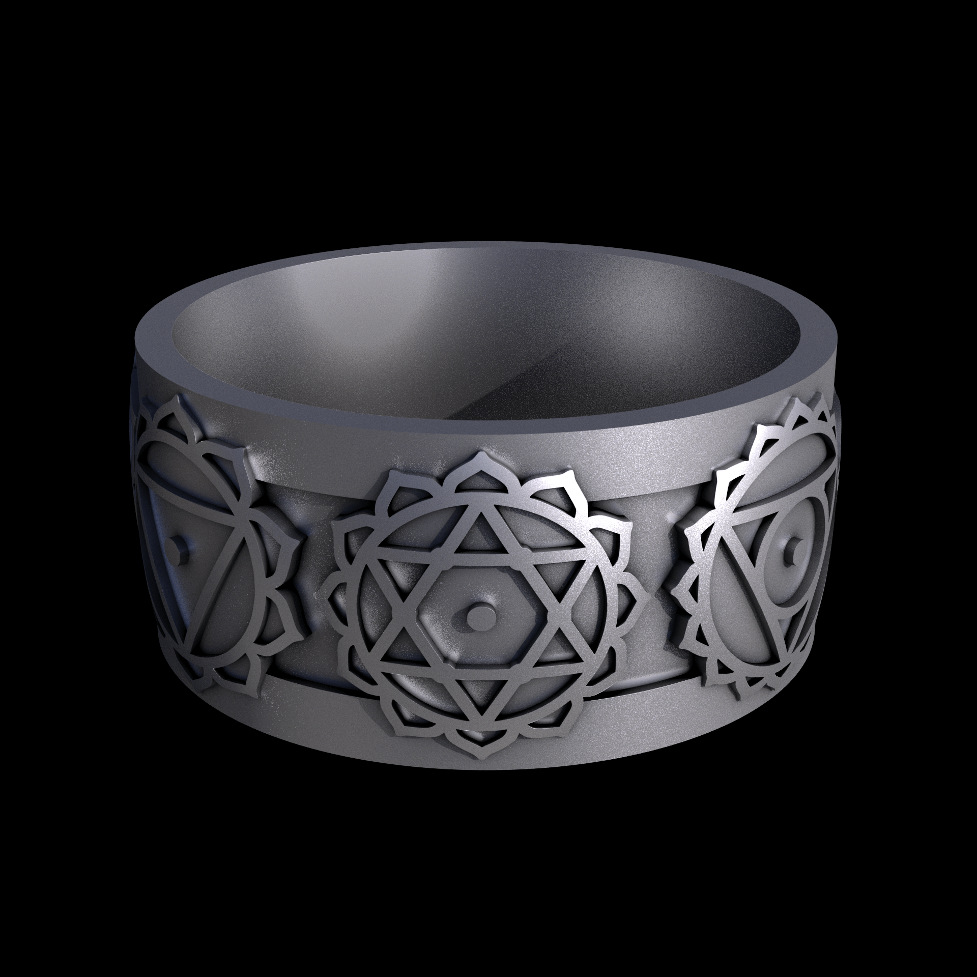 Stainless Steel 316L, manufactured using 3D printing, and media blasted after sintering, for a semi matte, rough surface finish.