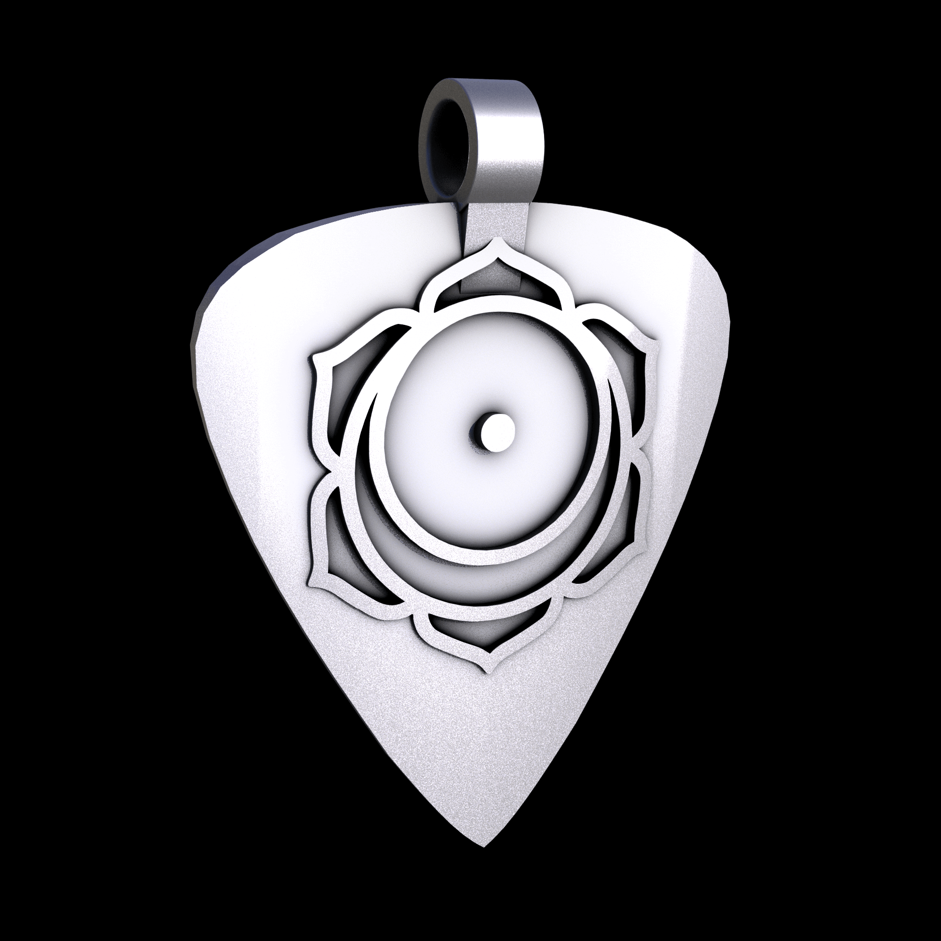 Stainless Steel 316L, manufactured using 3D printing, and media blasted after sintering, for a semi matte, rough surface finish.