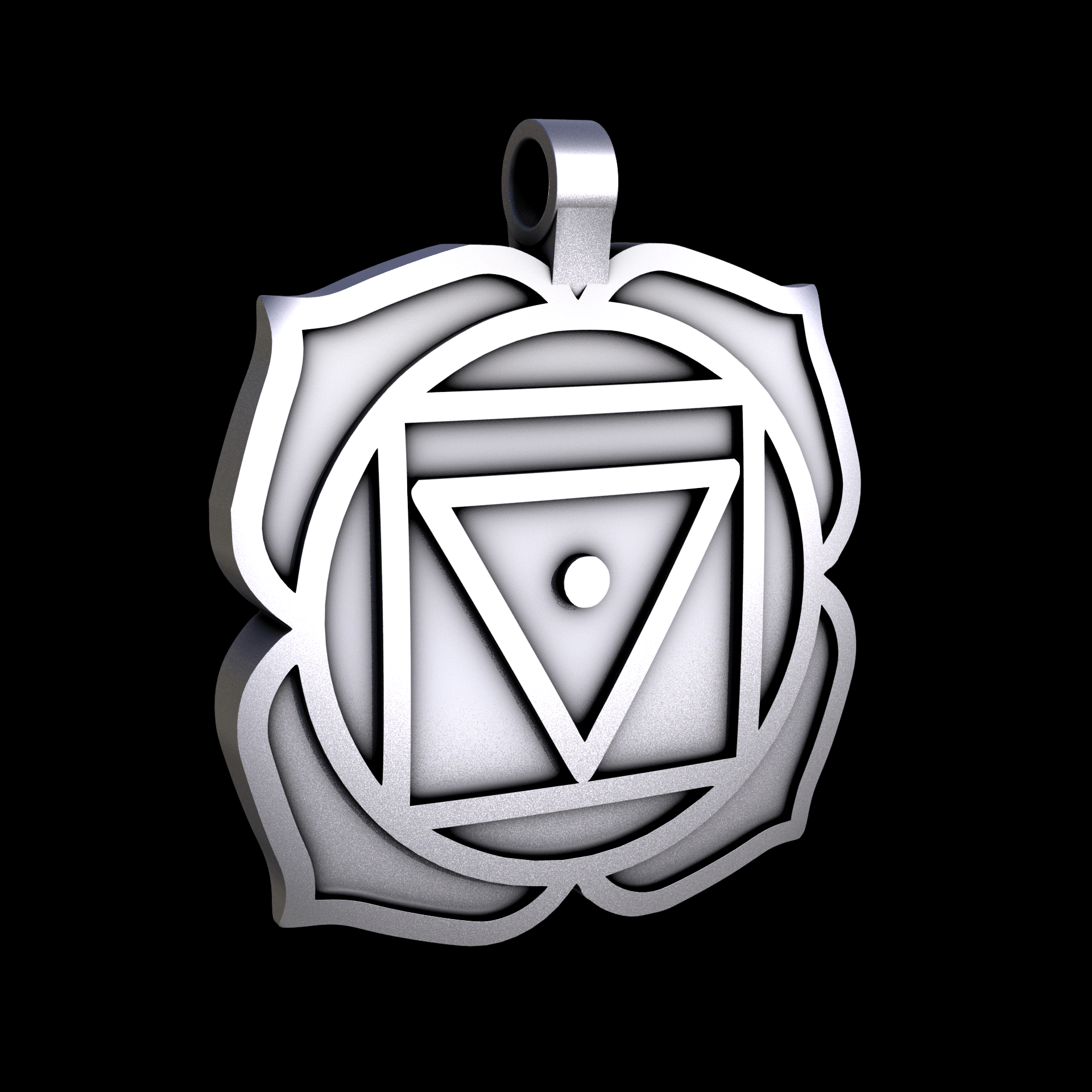 Stainless Steel 316L, manufactured using 3D printing, and media blasted after sintering, for a semi matte, rough surface finish.