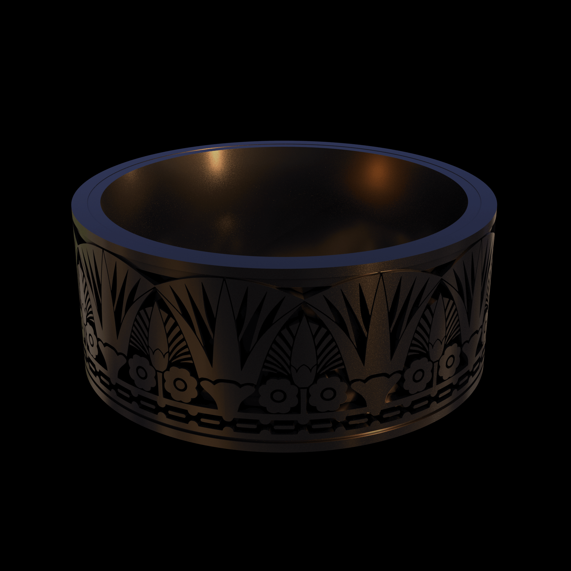 Bronze infused 420 stainless steel, manufactured using 3D printing, polished and enrobed in 24k gold with a mild sheen, with visible print lines.