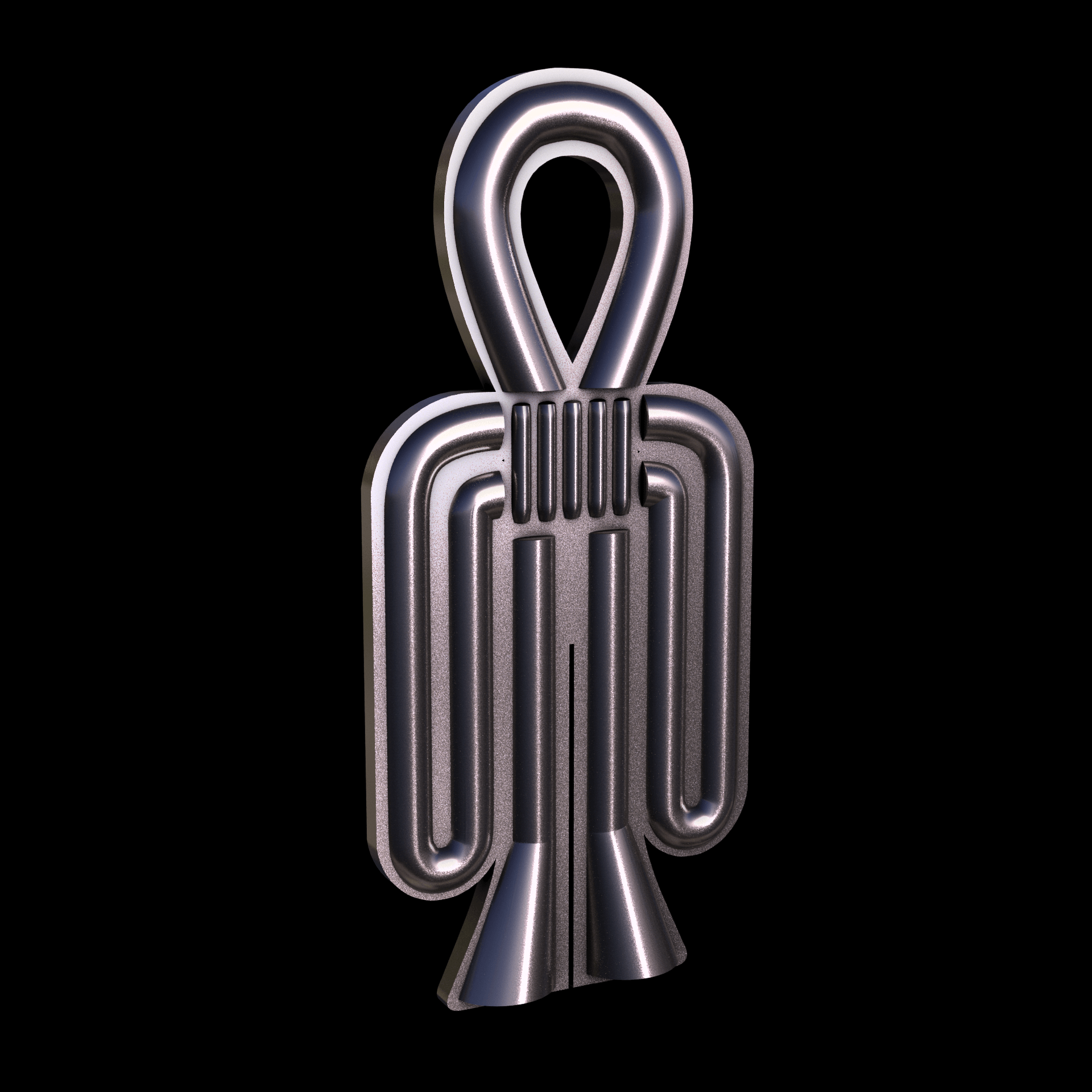 Bronze infused 420 stainless steel, manufactured using 3D printing, polished and plated in nickel for a silvery hue with a mild sheen, with visible print lines.