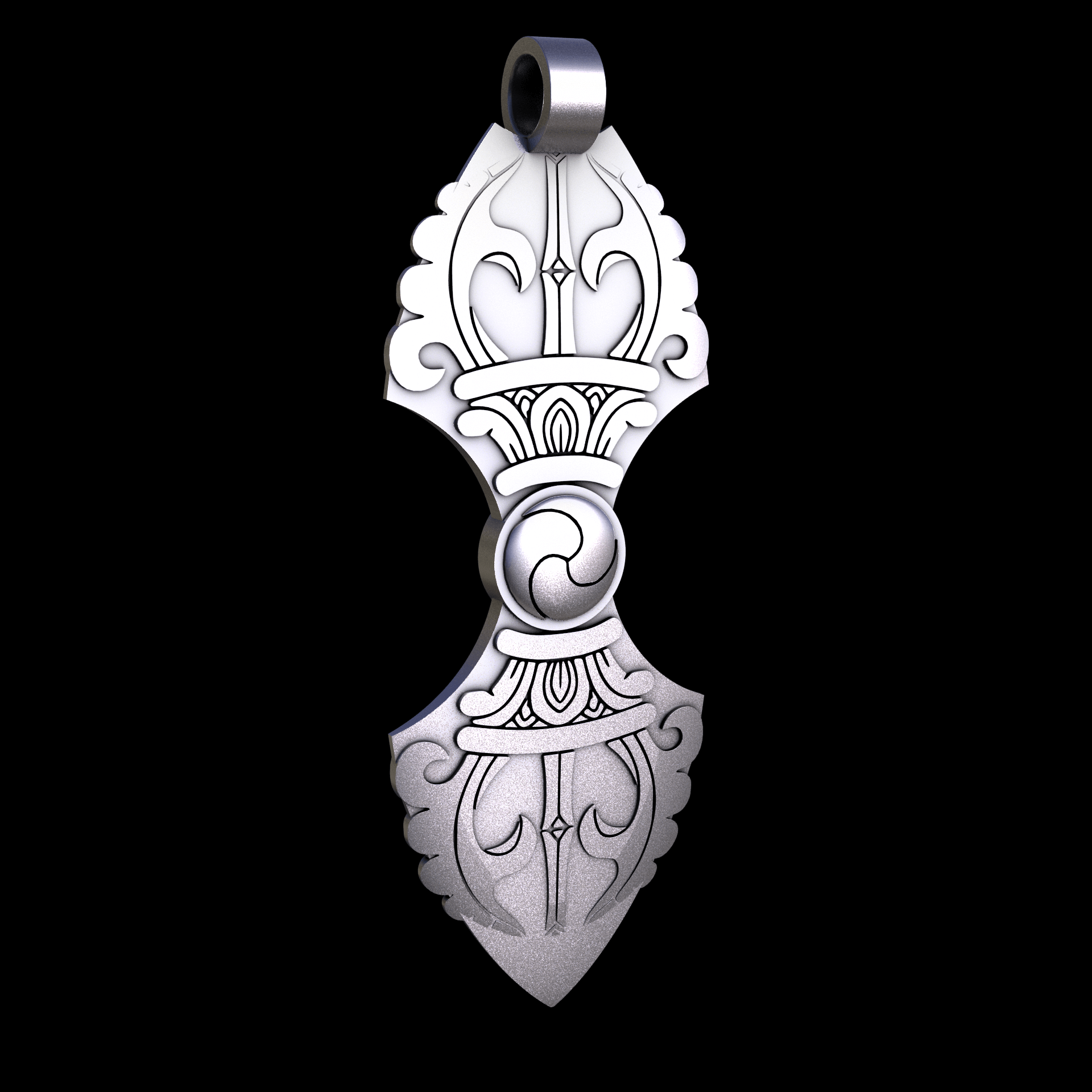 Sterling silver manufactured using wax casting, and lightly polished with a rough matte surface finish.