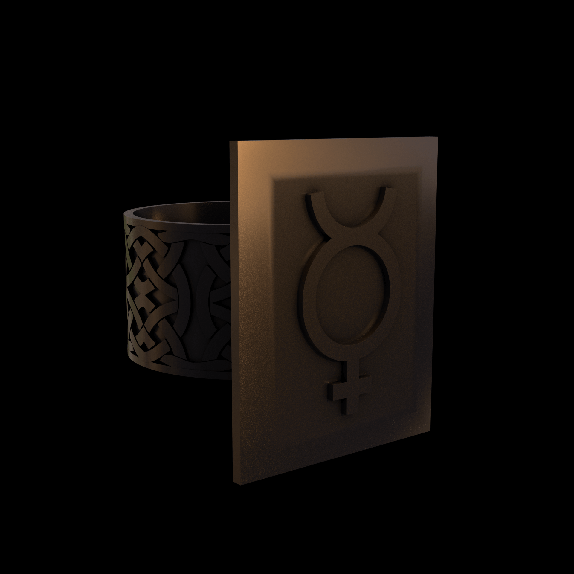 Bronze infused 420 stainless steel, manufactured using 3D printing, polished and enrobed in 24k gold with a mild sheen, with visible print lines.