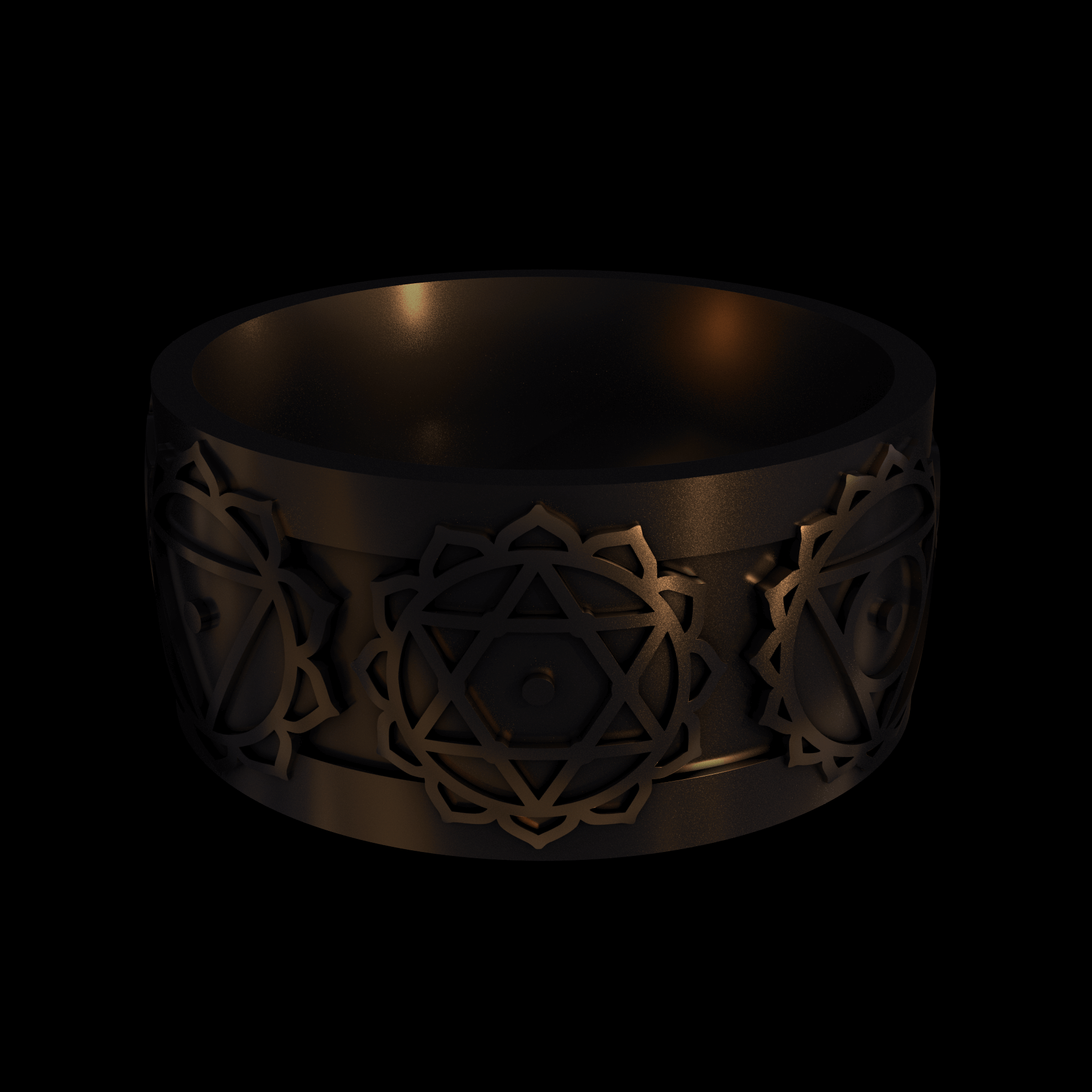 Bronze infused 420 stainless steel, manufactured using 3D printing, polished and enrobed in 24k gold with a mild sheen, with visible print lines.