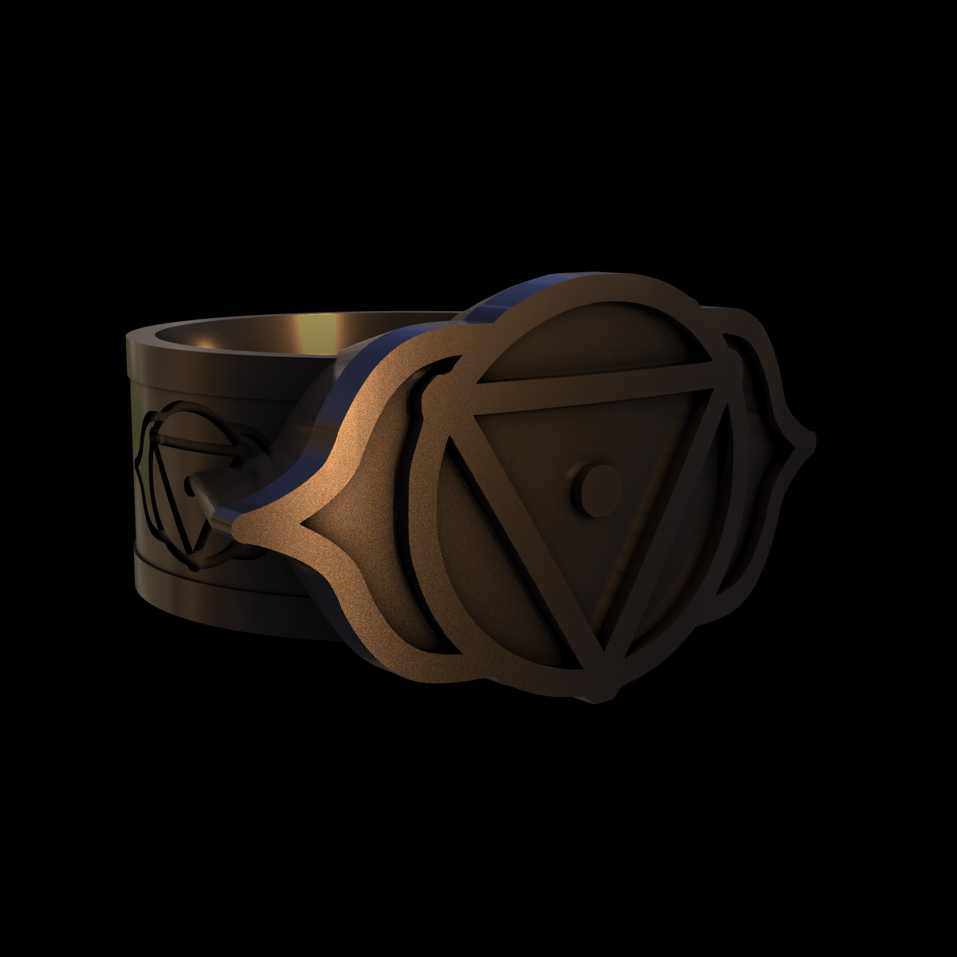 Bronze infused 420 stainless steel, manufactured using 3D printing, polished and enrobed in 24k gold with a mild sheen, with visible print lines.