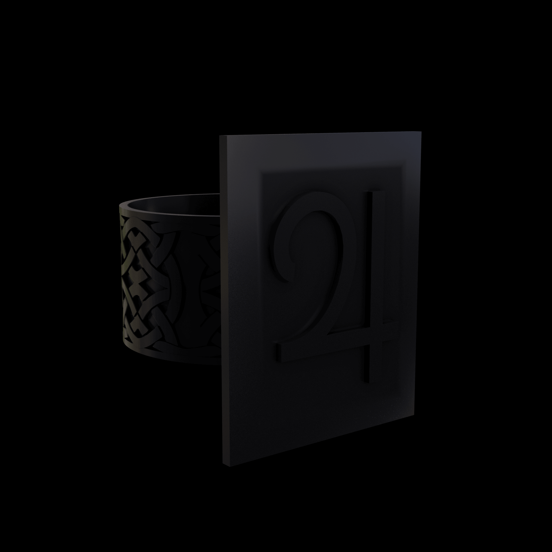 Bronze infused 420 stainless steel, manufactured using 3D printing, treated and polished for a dark grey sheen, with visible print lines.