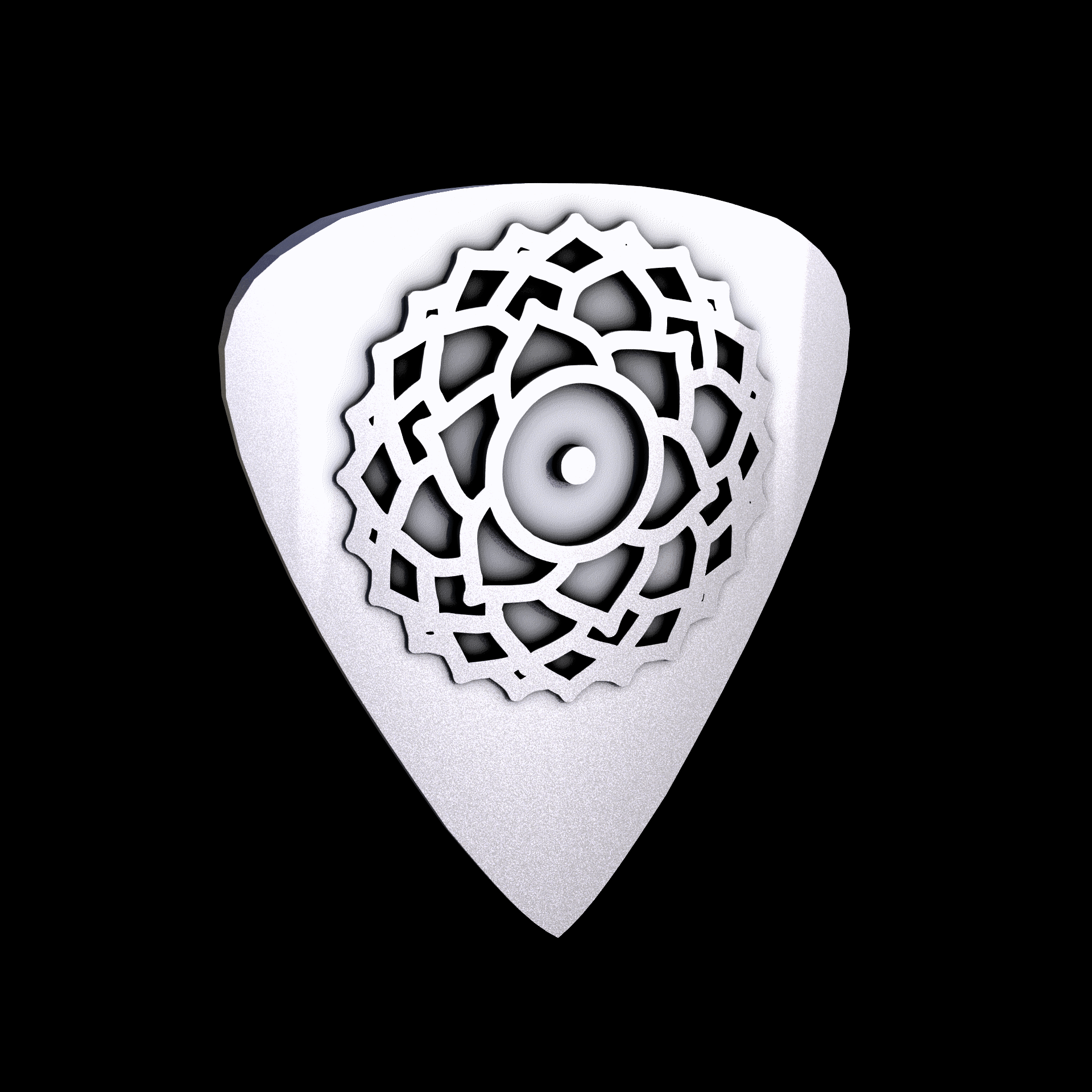 Stainless Steel 316L, manufactured using 3D printing, and media blasted after sintering, for a semi matte, rough surface finish.